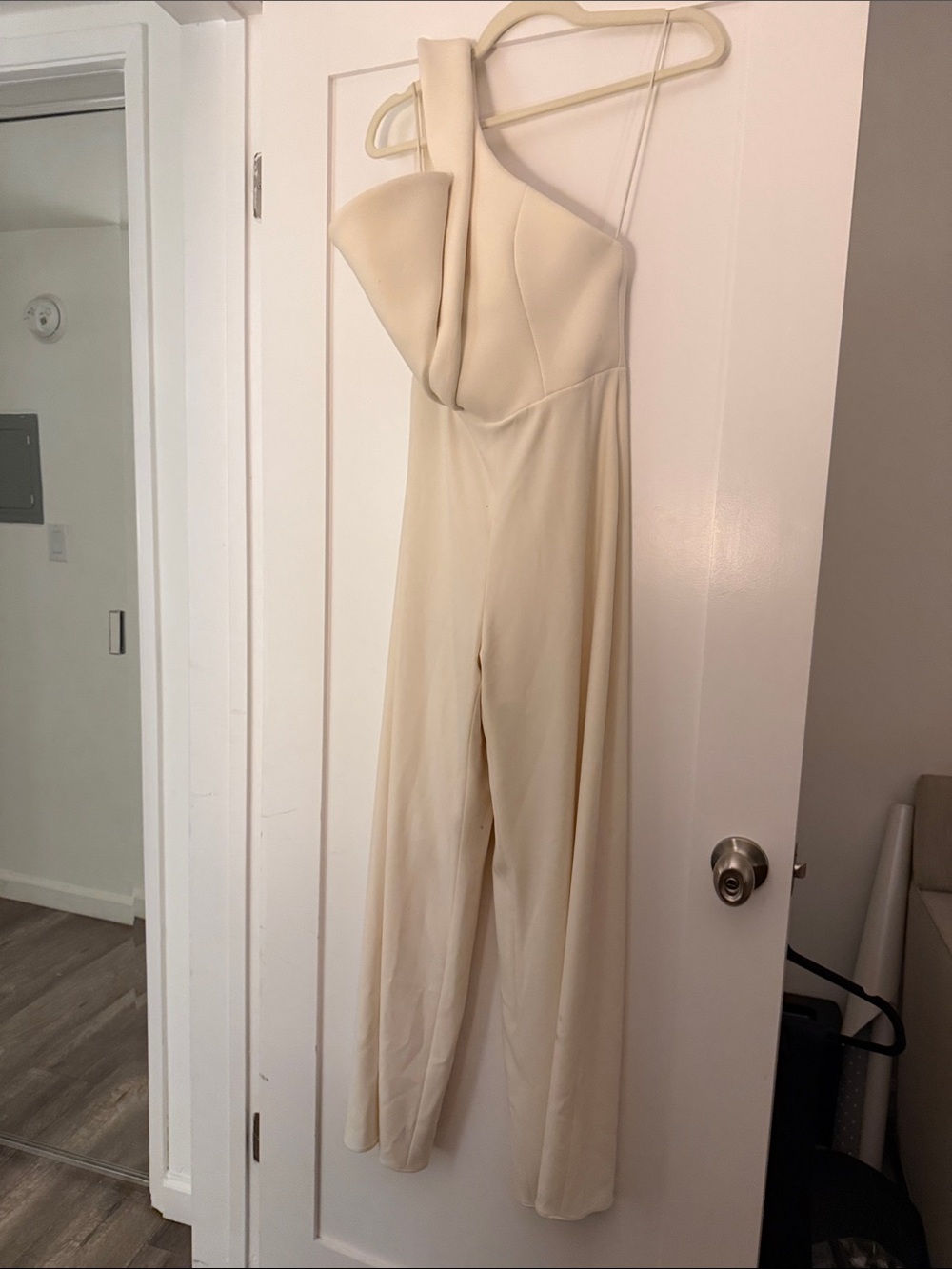 Brandon Maxwell Cream One-Shoulder Draped Jumpsuit
